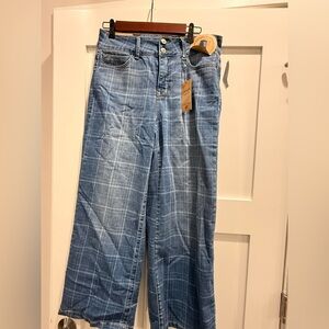 Wide Leg Plaid Jeans in Light Blue - Unbranded